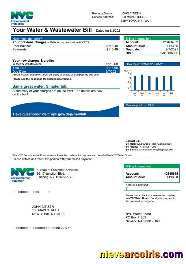 USA The New York City Department of Environmental Protection DEP utility bill